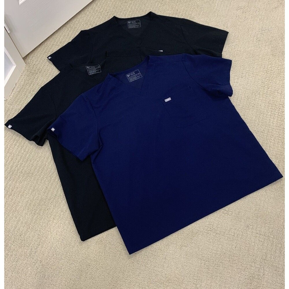 FIGS Mens Leon Black Navy Blue Set Of 3 V-Neck Medical Scrub Top Shirt 3XL